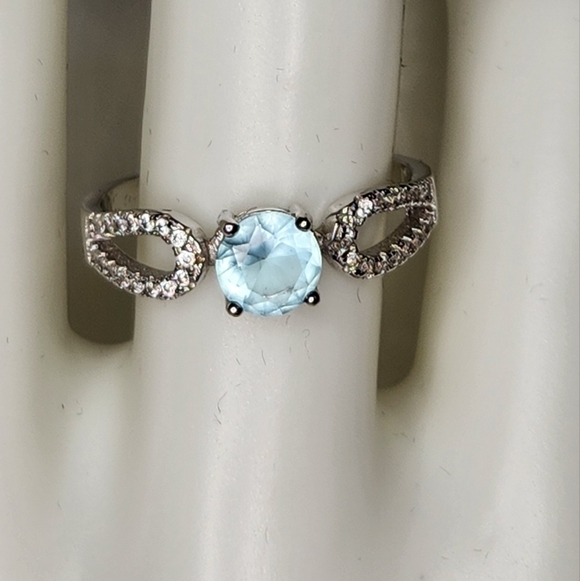 Aquamarine S925 Double Loop Ring - Picture 1 of 2